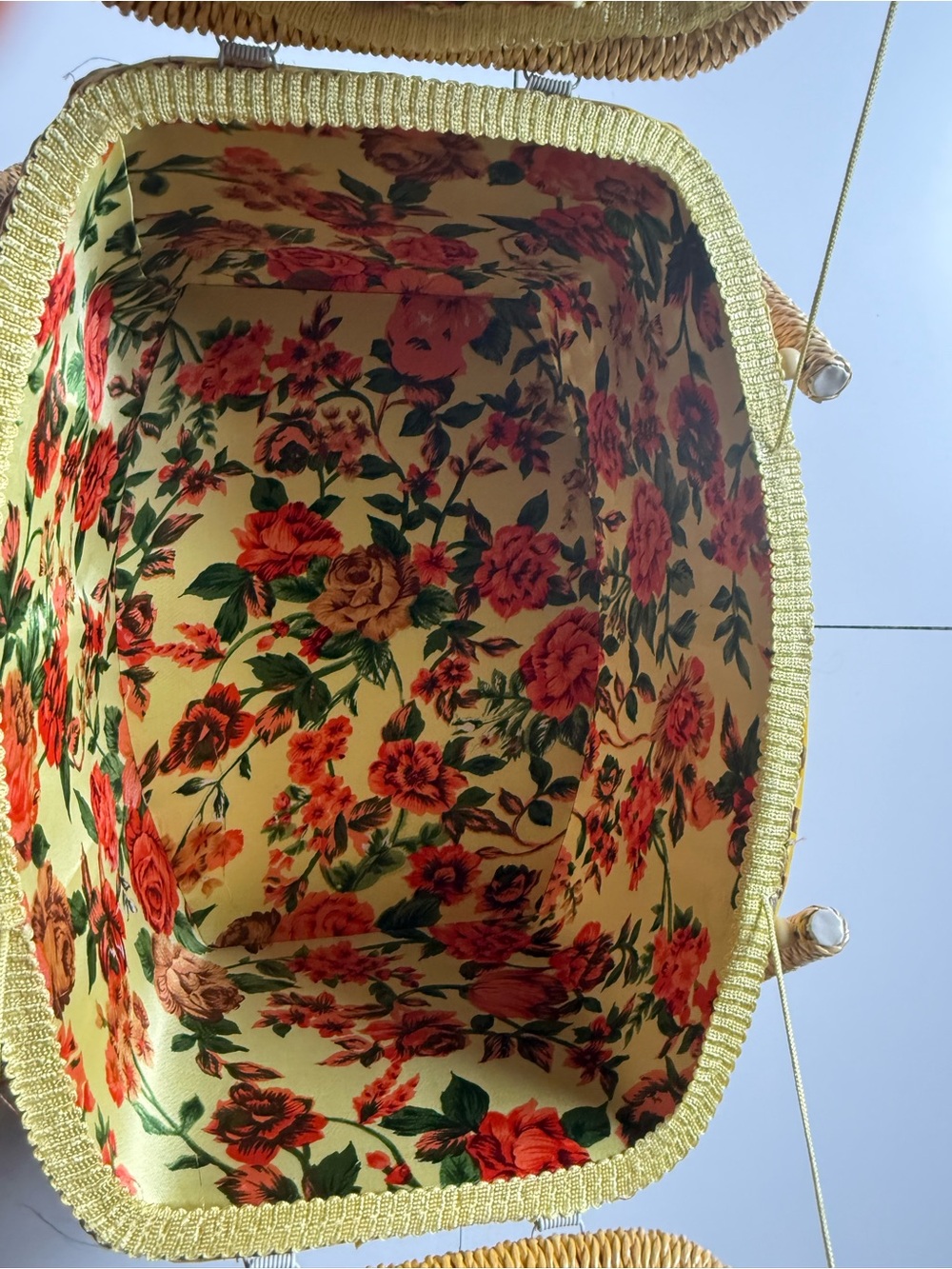HiMark Sewing Basket, Yellow Floral, Swing Lids, Plastic Insert, Wood Bottom - Picture 6 of 8